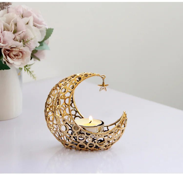 Maliben | Elegant Black Or Gold Crescent Moon CAndle Holders – Romantic Tealight Décor For Weddings, Christmas, and Special Occasions