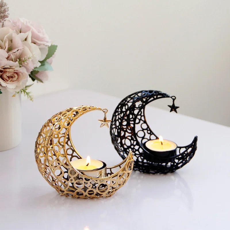 Maliben | Elegant Black Or Gold Crescent Moon CAndle Holders – Romantic Tealight Décor For Weddings, Christmas, and Special Occasions
