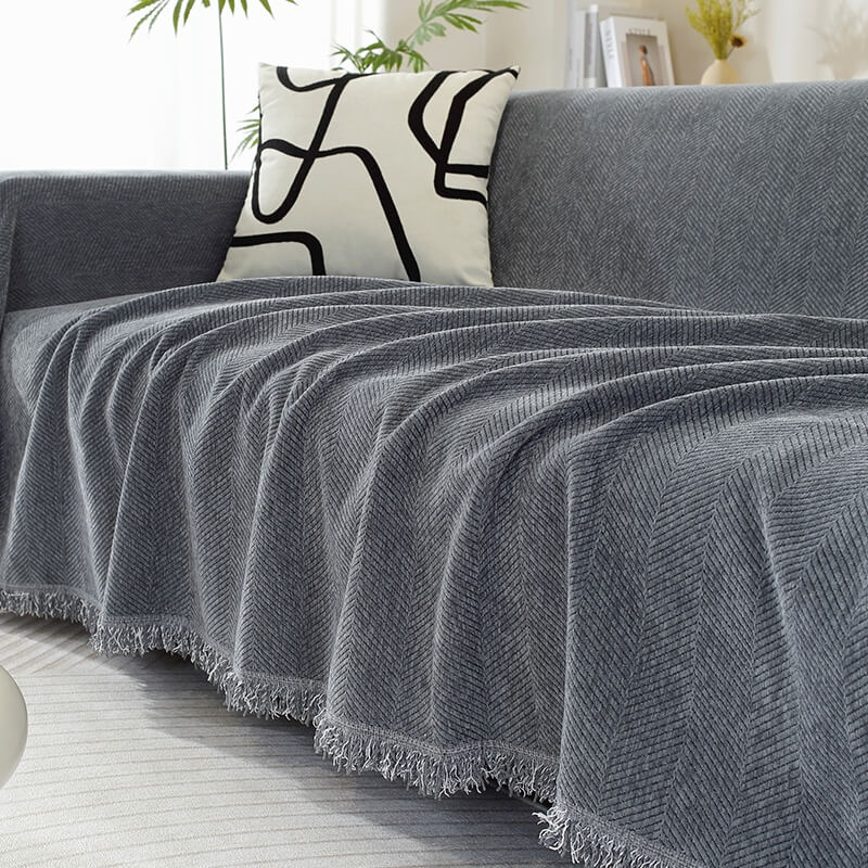 Maliben | Chenille Sofa Cover Herringbone Tassel Design