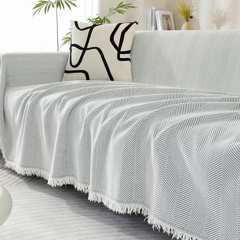 Maliben | Chenille Sofa Cover Herringbone Tassel Design