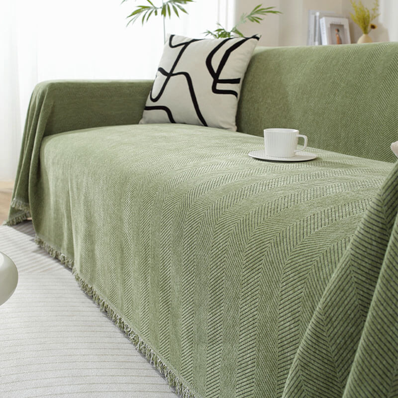Maliben | Chenille Sofa Cover Herringbone Tassel Design