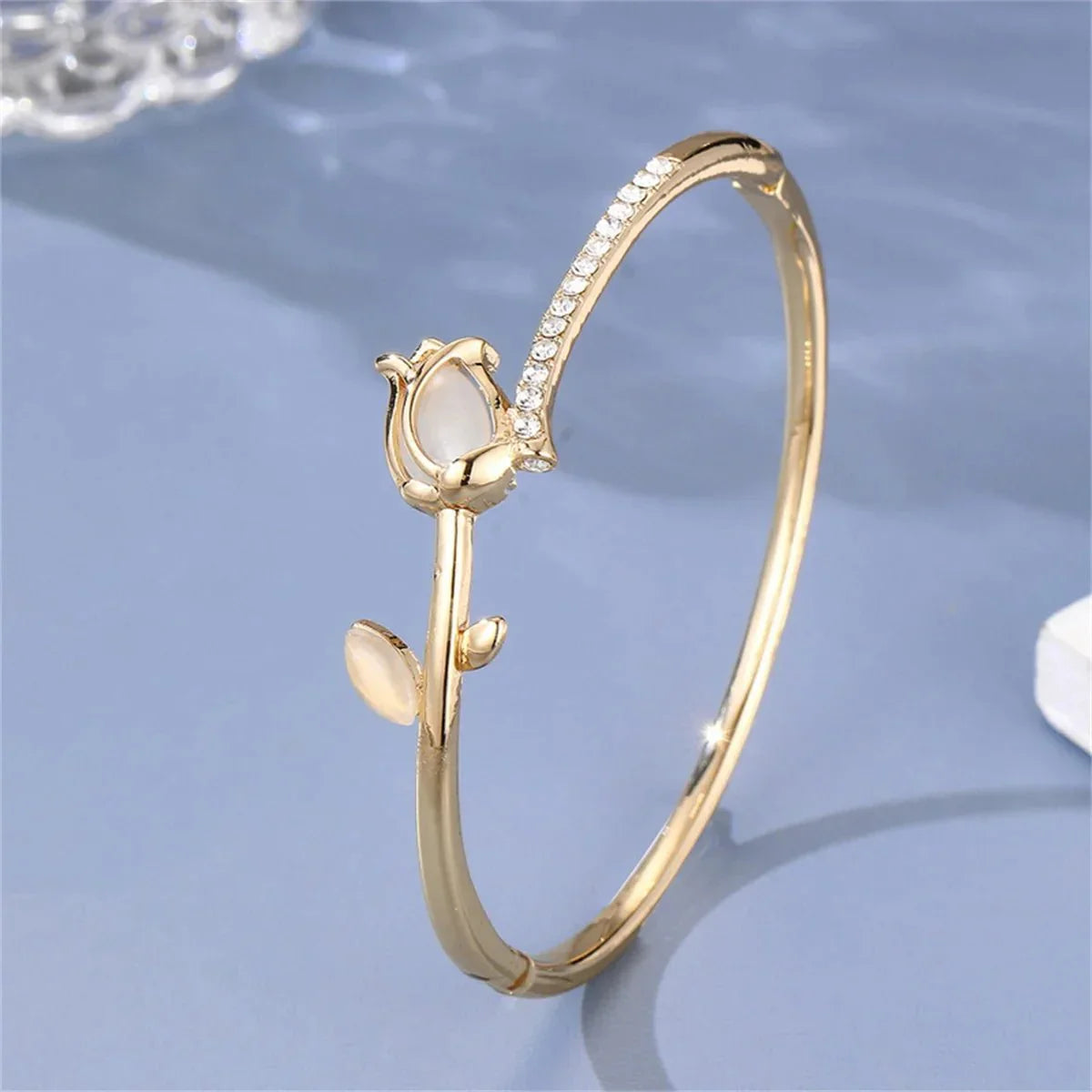 Maliben | Elegant Tulip Opal Diamond Accented Bracelet