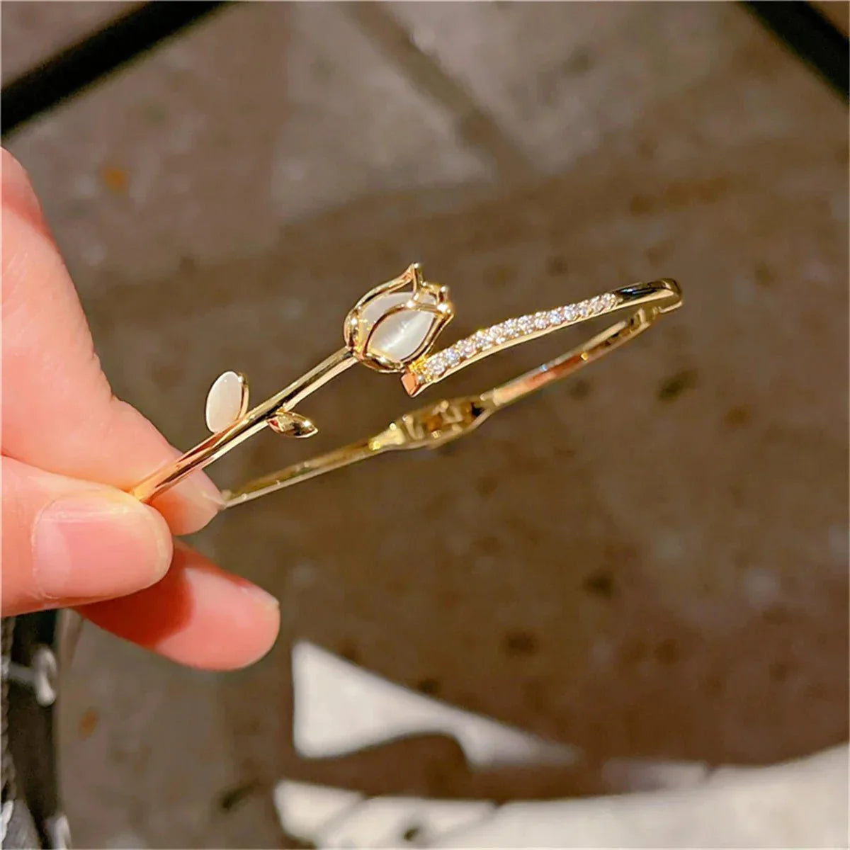 Maliben | Elegant Tulip Opal Diamond Accented Bracelet