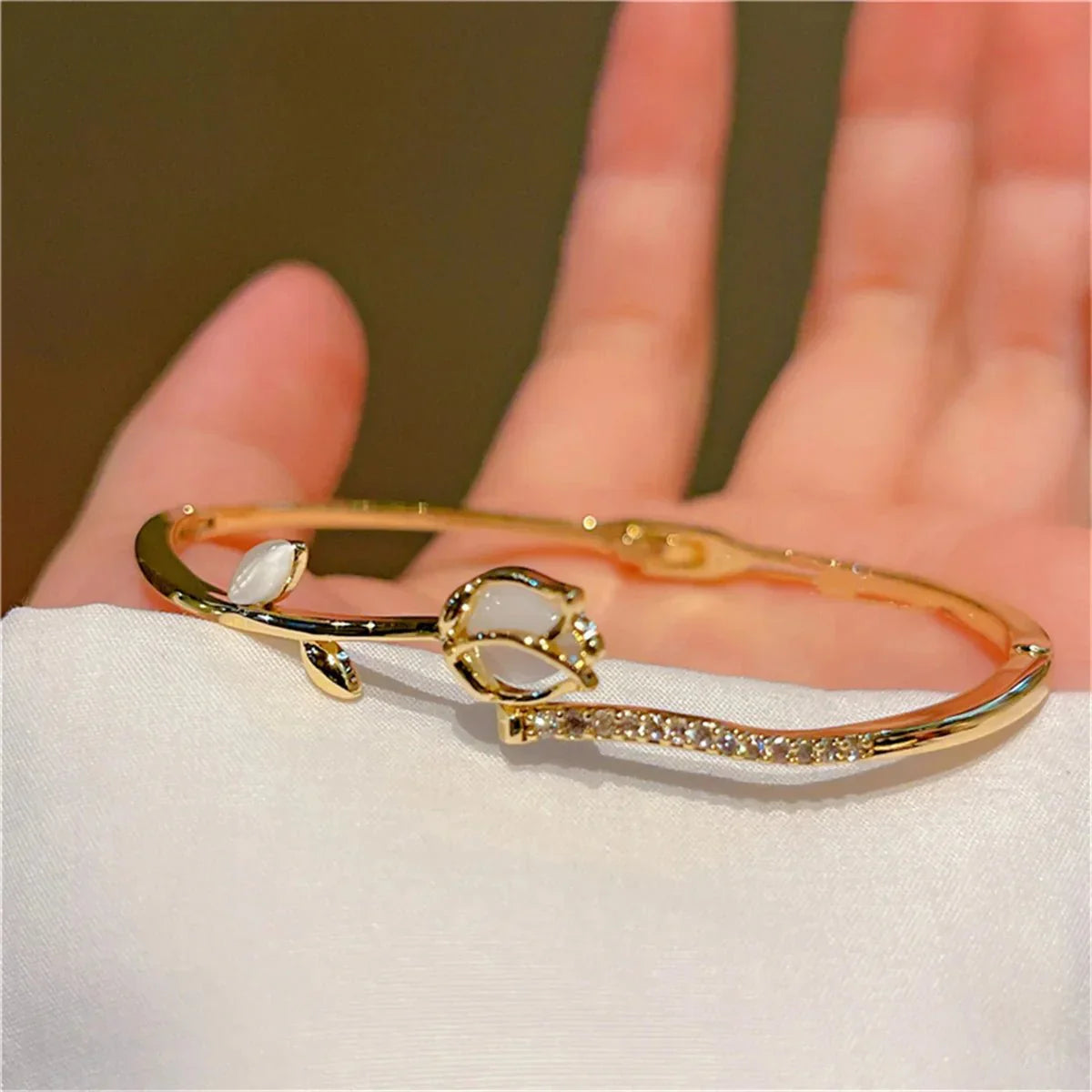 Maliben | Elegant Tulip Opal Diamond Accented Bracelet