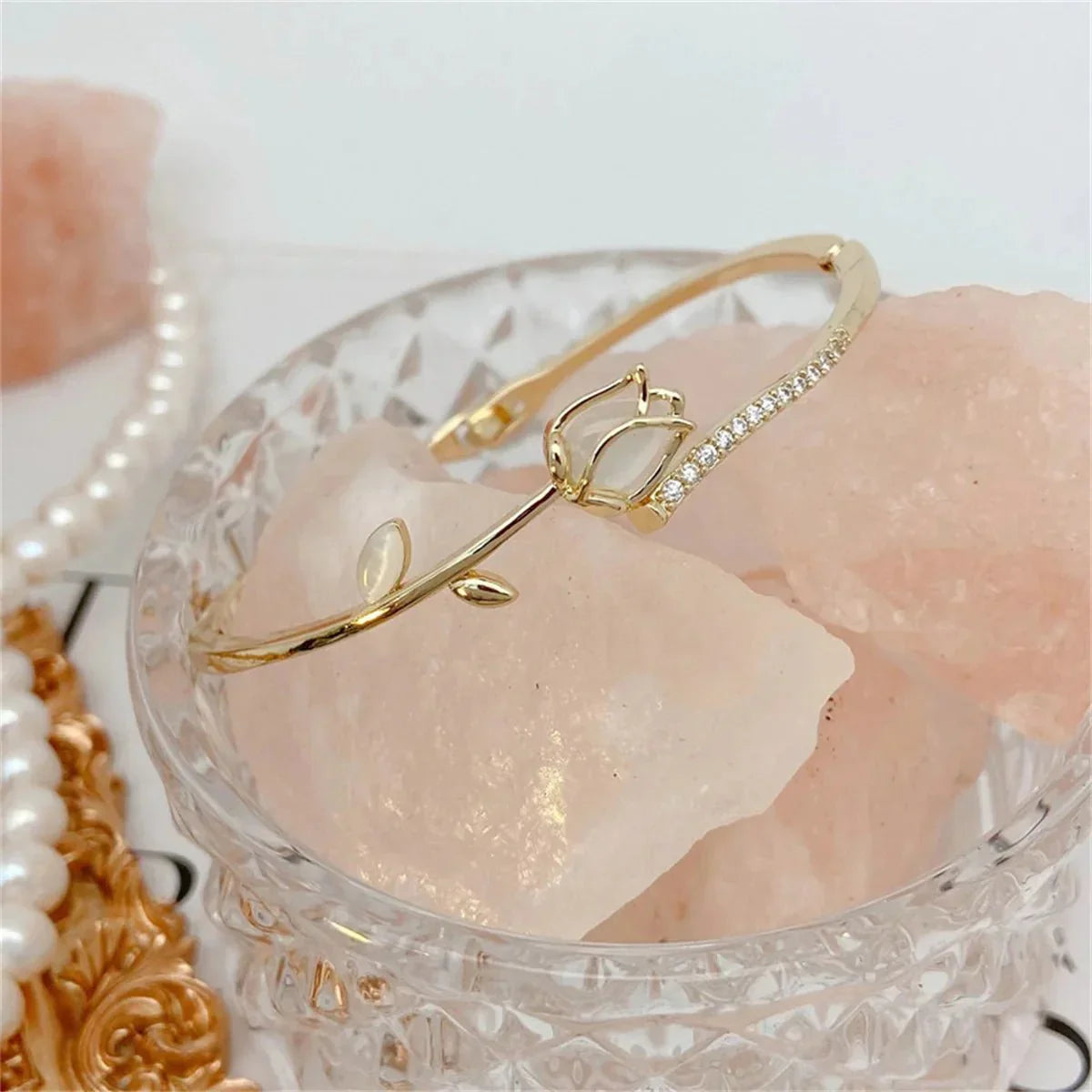Maliben | Elegant Tulip Opal Diamond Accented Bracelet
