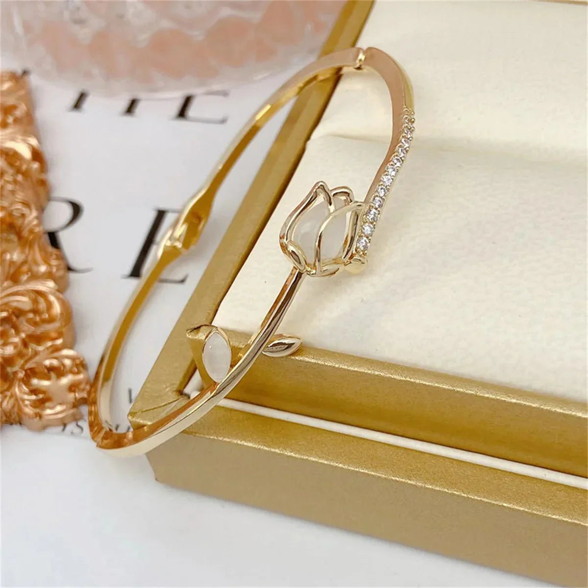 Maliben | Elegant Tulip Opal Diamond Accented Bracelet