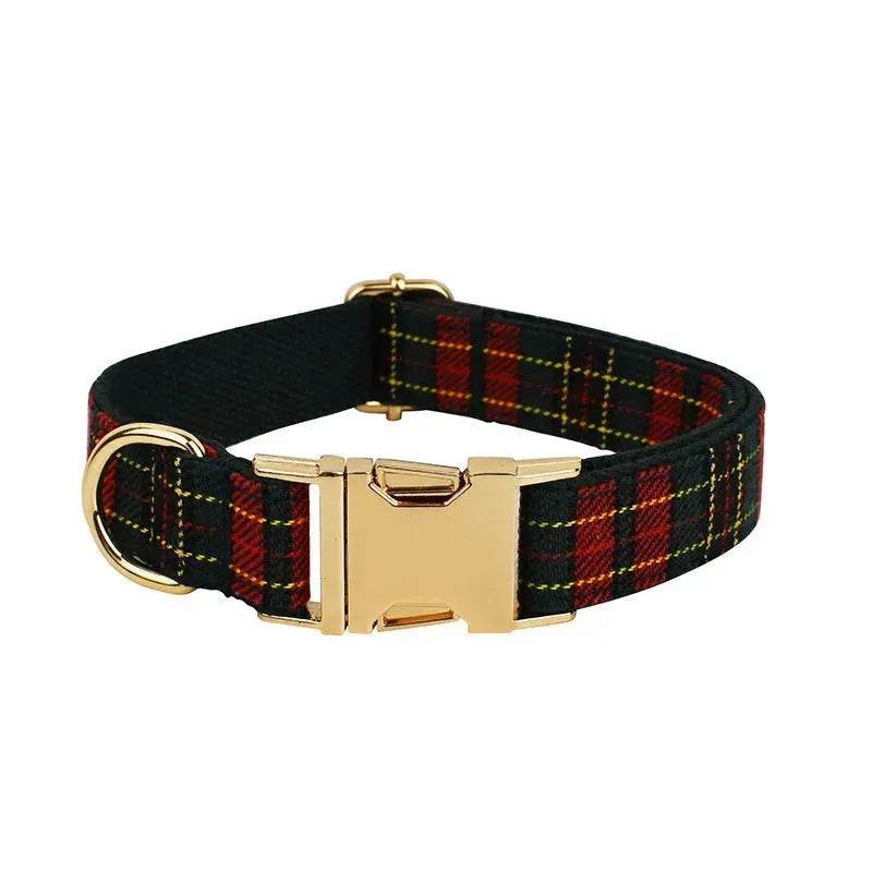 Maliben | Christmas Pet Collar Plaid With Green Background Dog Rope Leash Suit