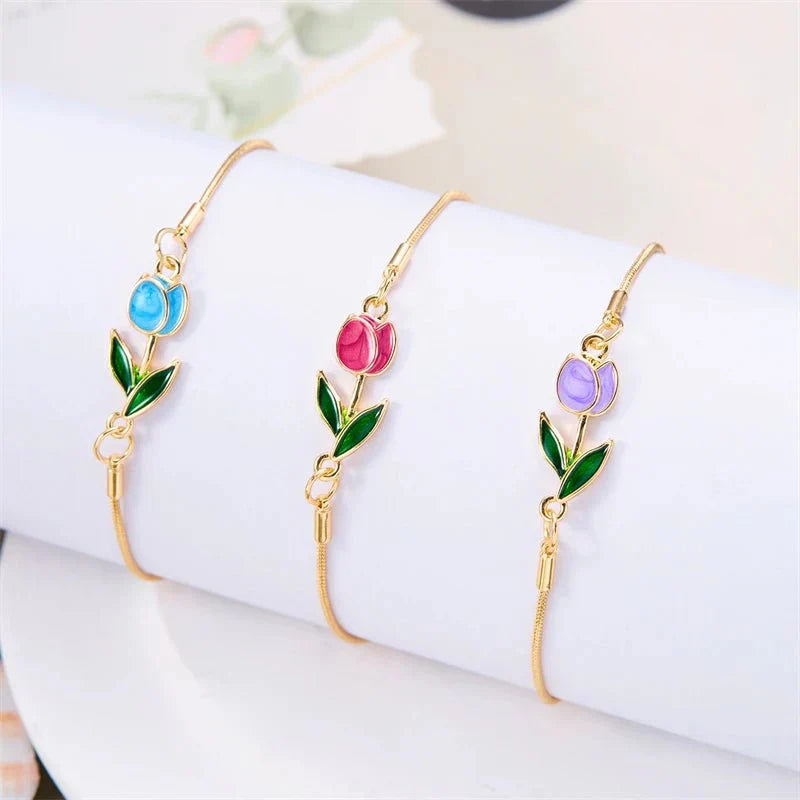 Maliben | Feminine Floral Tulip Bracelet And Necklace Set