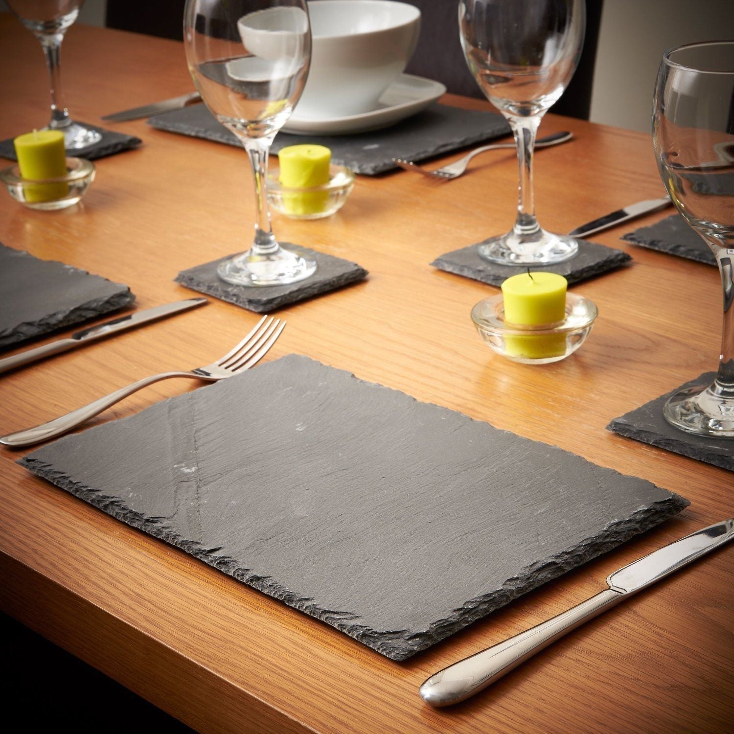 Maliben | 8-piece set of natural slate coasters and coasters
