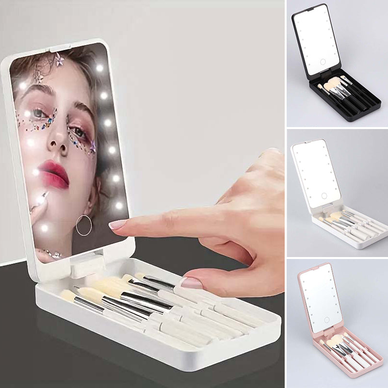Maliben | Travel Makeup Brush Set With Led Light Mirror