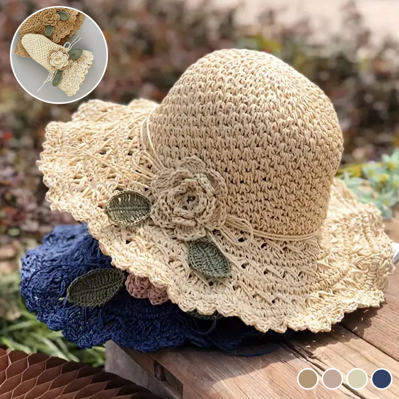 Maliben Crochet Straw Sun Hat — Hand-Woven with Ruffle Detail