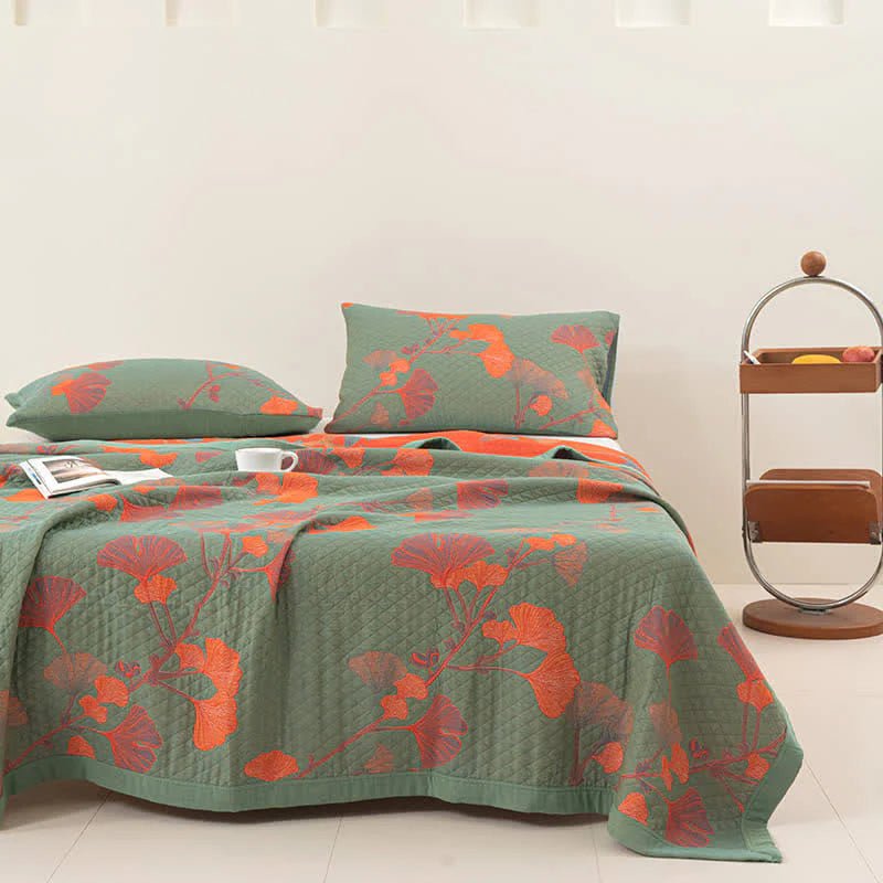 Maliben | Ginkgoquilt – Cotton Bedding Set With Botanical Reversible Design