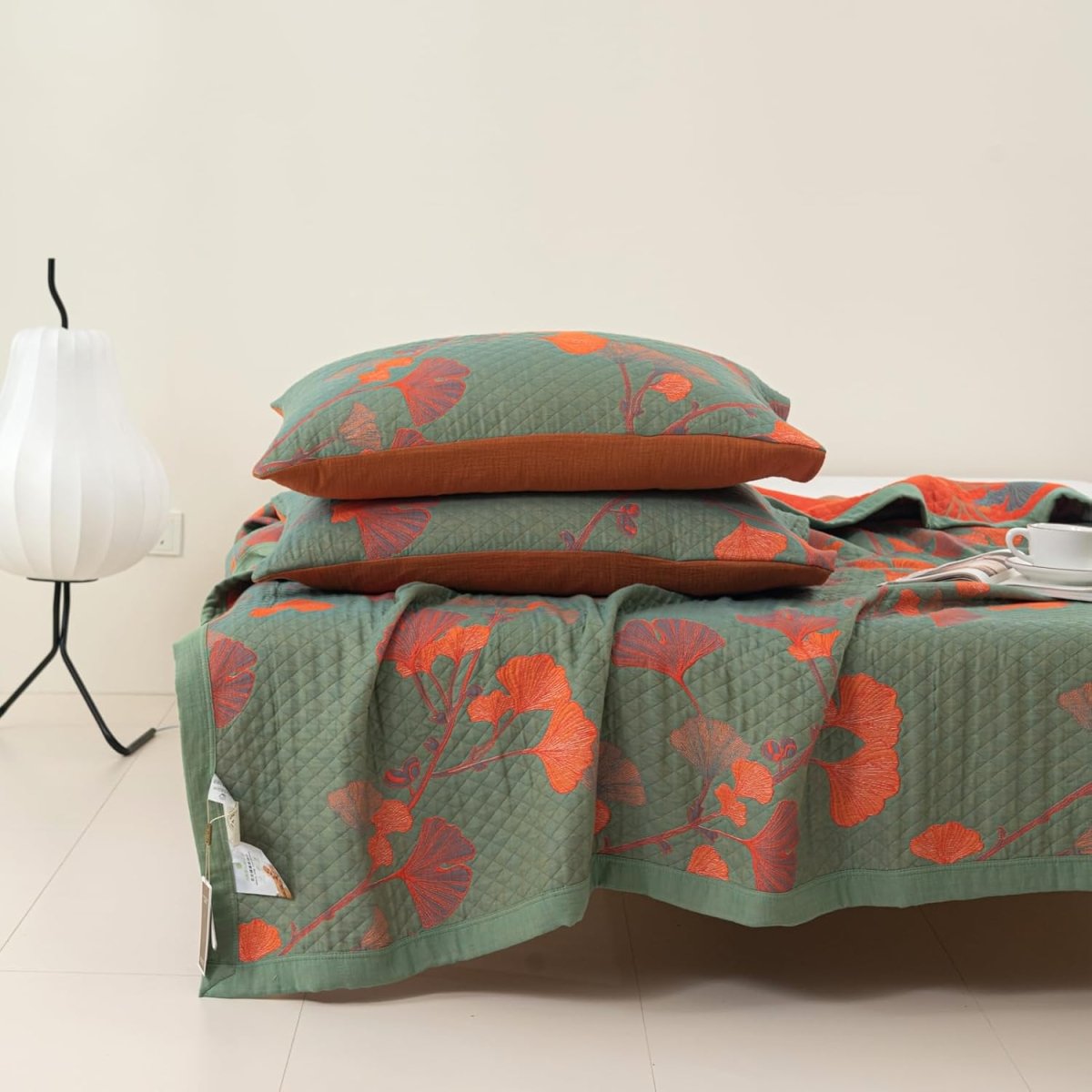 Maliben | Ginkgoquilt – Cotton Bedding Set With Botanical Reversible Design