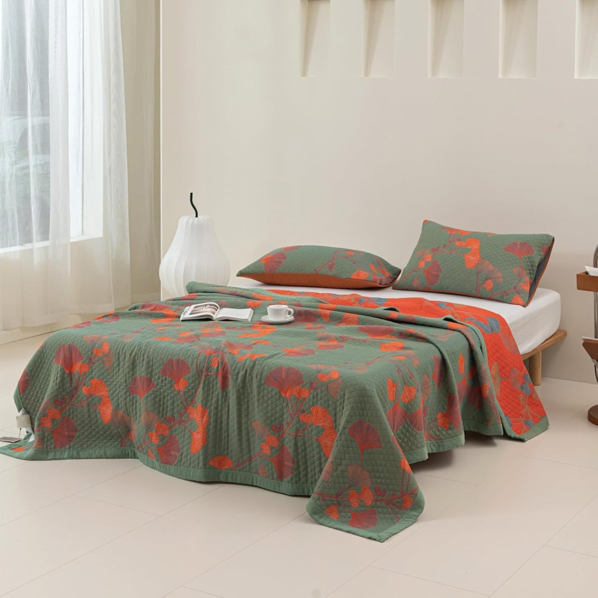 Maliben | Ginkgoquilt – Cotton Bedding Set With Botanical Reversible Design