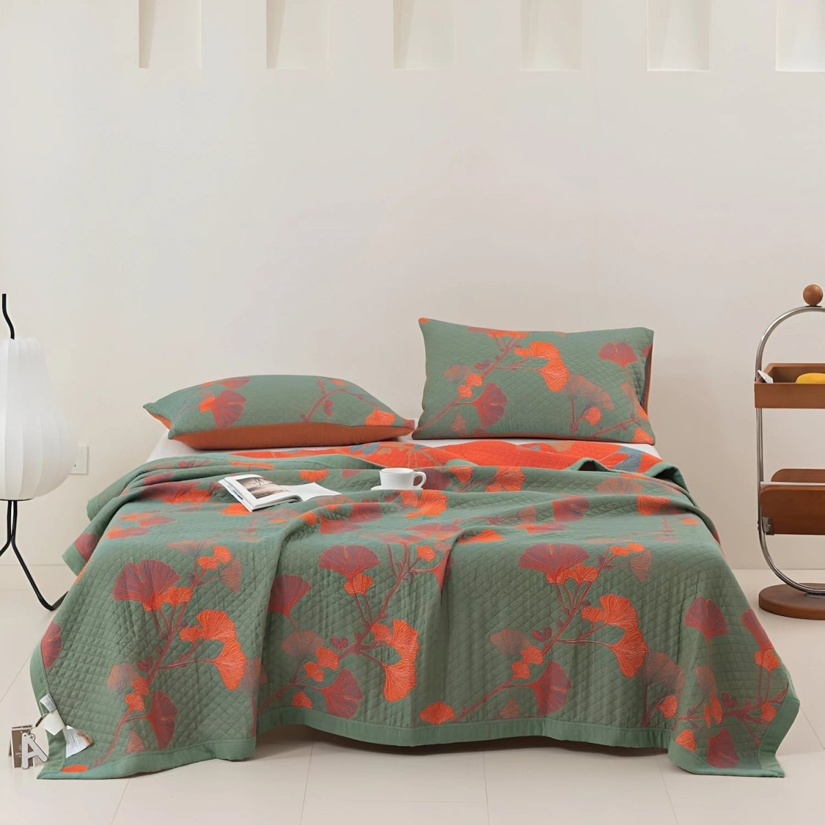Maliben | Ginkgoquilt – Cotton Bedding Set With Botanical Reversible Design