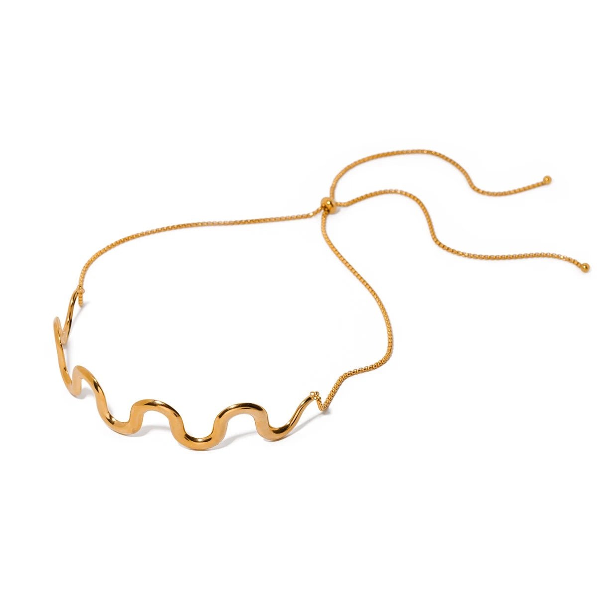 Maliben | Gold Wavy Statement Bracelet And Necklace