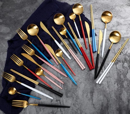 Maliben | Golden & Silver 24-Piece Cutlery Set For Luxury Dining