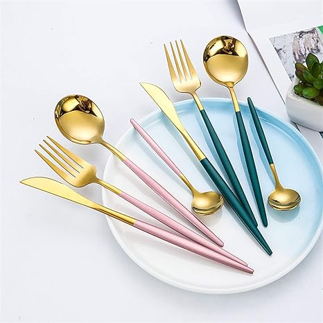 Maliben | Golden & Silver 24-Piece Cutlery Set For Luxury Dining