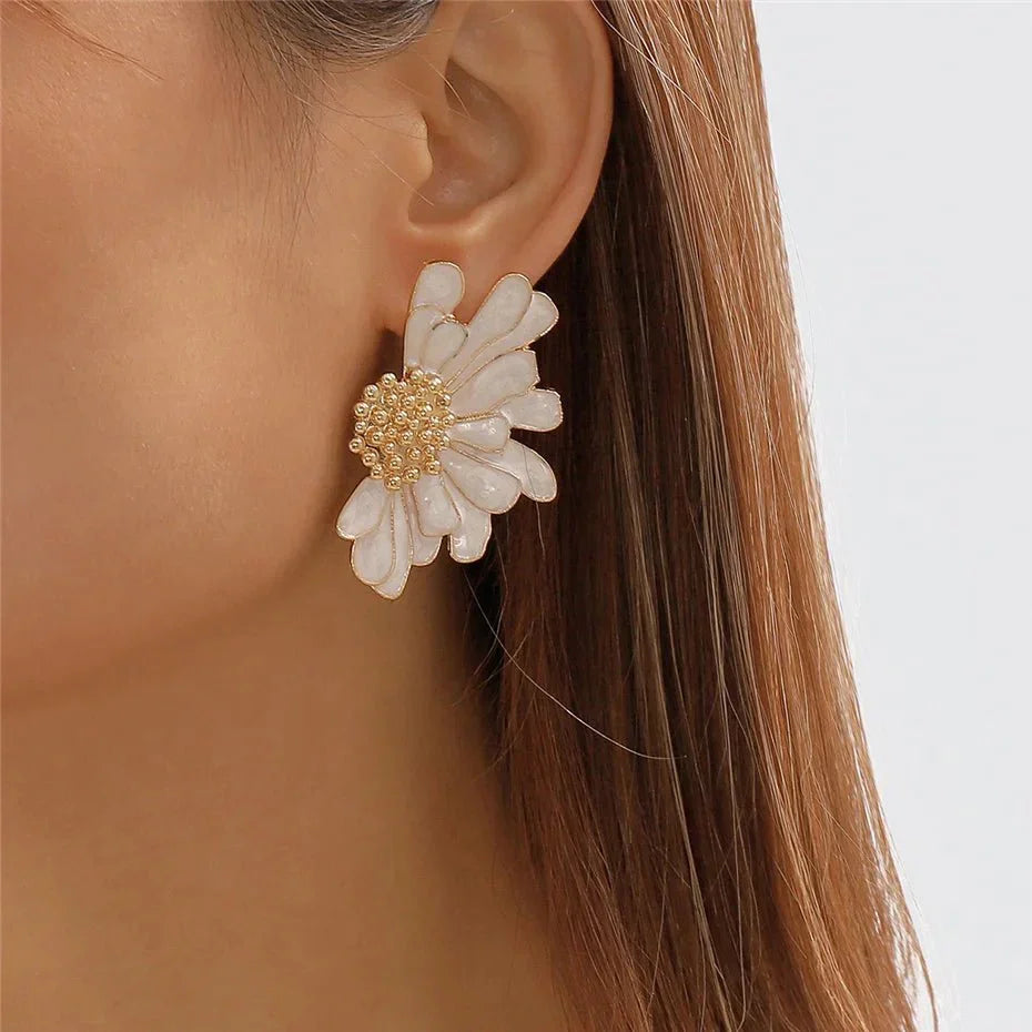 Maliben | Half Flower Enamel Earrings