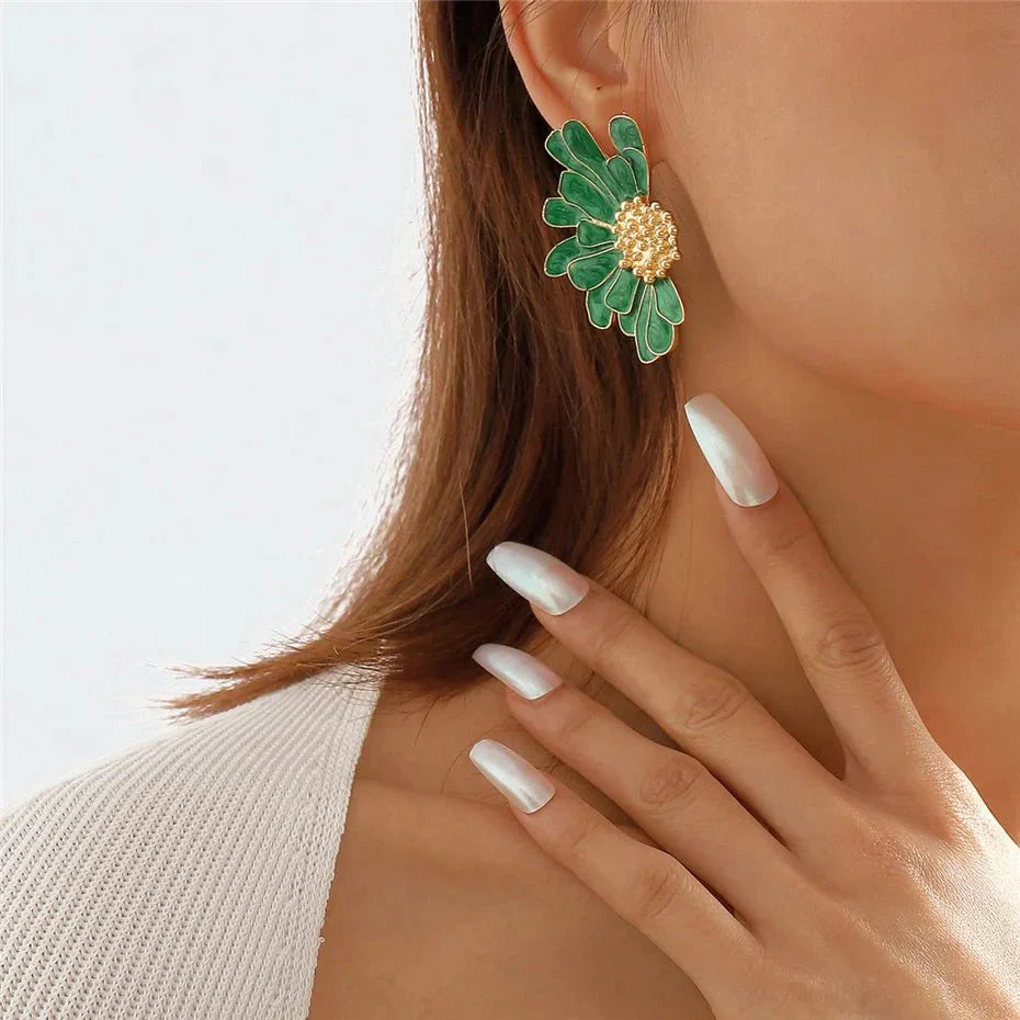Maliben | Half Flower Enamel Earrings