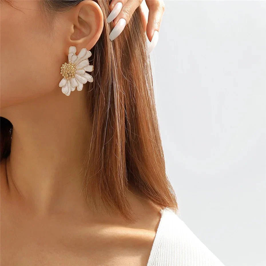 Maliben | Half Flower Enamel Earrings