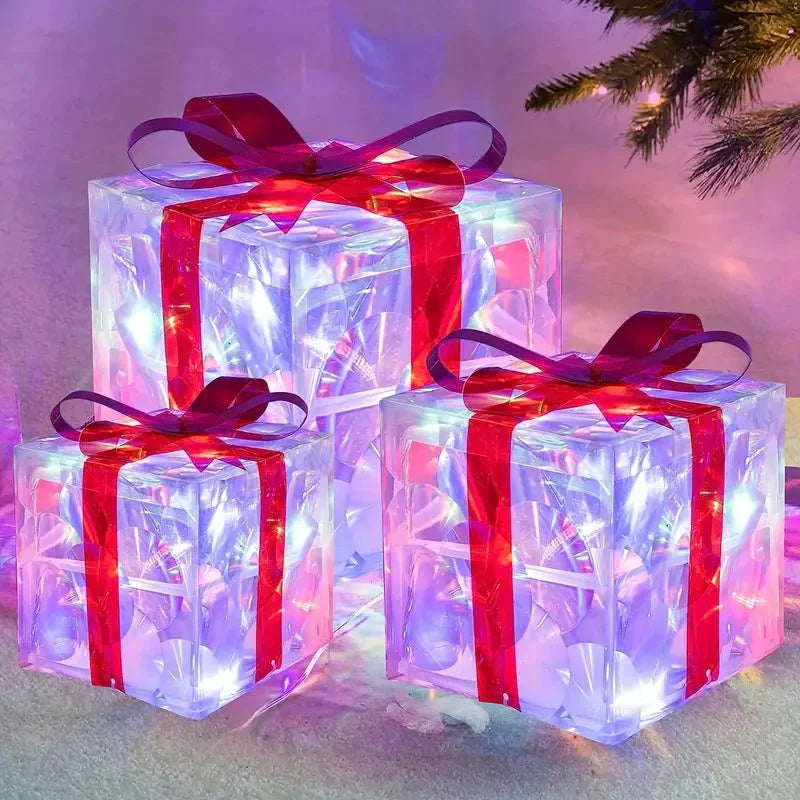Maliben | Luminous Gifts - Set Of 3 Illuminated Boxes - Christmas Decoration For Indoor And Outdoor