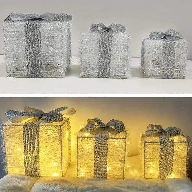 Maliben | Luminous Gifts - Set Of 3 Illuminated Boxes - Christmas Decoration For Indoor And Outdoor