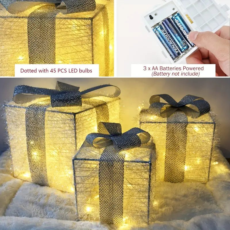Maliben | Luminous Gifts - Set Of 3 Illuminated Boxes - Christmas Decoration For Indoor And Outdoor