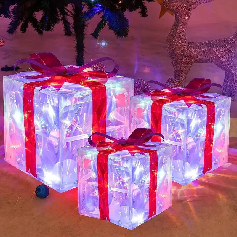 Maliben | Luminous Gifts - Set Of 3 Illuminated Boxes - Christmas Decoration For Indoor And Outdoor
