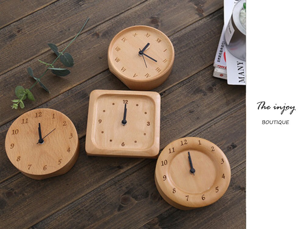 Maliben | Beech Wood Alarm Clock Small, No Screen Minimalist Desk Clock, Nightstand Clock, Gift for Him