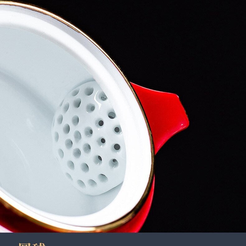 Maliben | Ceramic-Lucky-Cat-Kuai-Ke-Cup – Porcelain tea cup with strainer, filter and lid, portable tea/coffee cup set for office, travel, tea ware