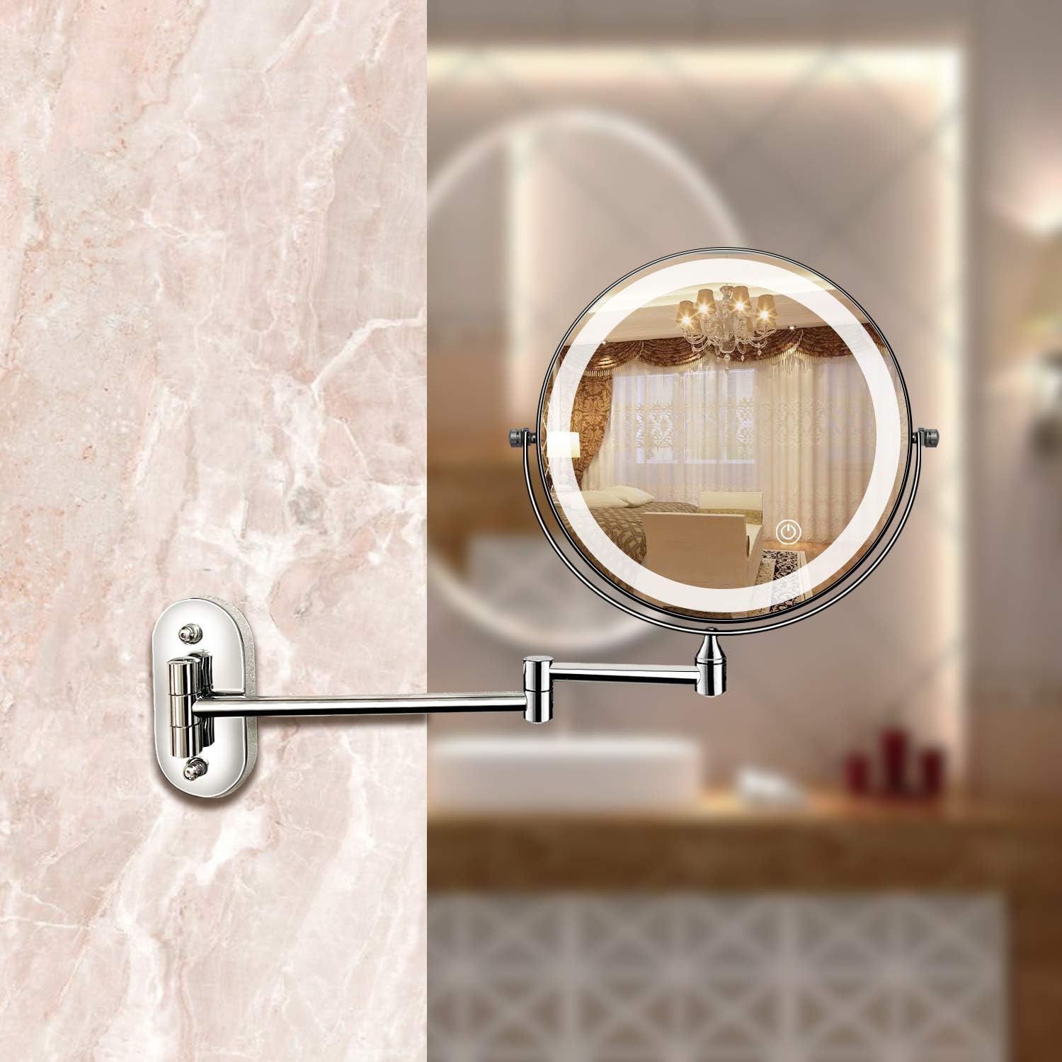 Maliben | Led Wall Mirror With Chrome Frame And Magnifier
