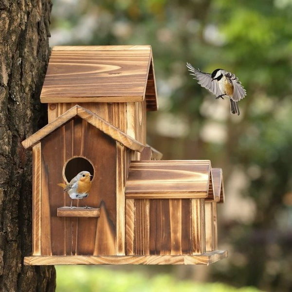 Maliben | Handcrafted Wooden Birdhouse Tree Birdhouse With 6 Holes
