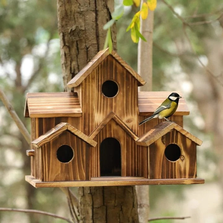 Maliben | Handcrafted Wooden Birdhouse Tree Birdhouse With 6 Holes