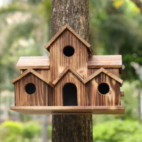 Maliben | Handcrafted Wooden Birdhouse Tree Birdhouse With 6 Holes
