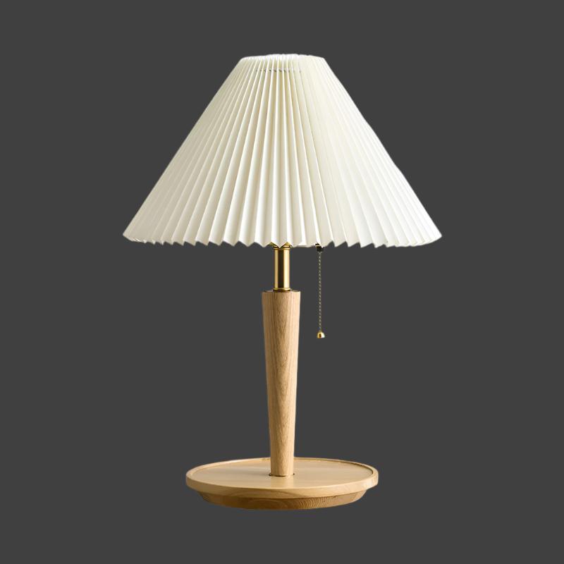 Maliben | Elegant Vintage Woodly Table Lamp - Table Lamp With Pleated Design