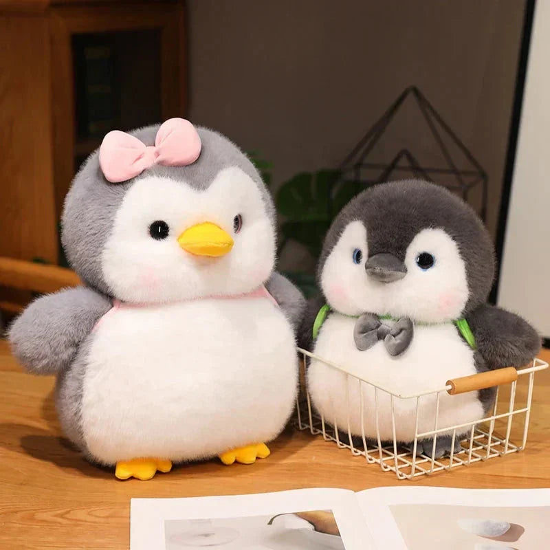 Maliben | Fluffy Gray Penguin Plushie With Turtle Backpack