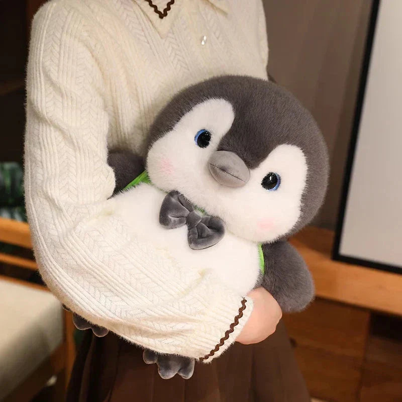 Maliben | Fluffy Gray Penguin Plushie With Turtle Backpack