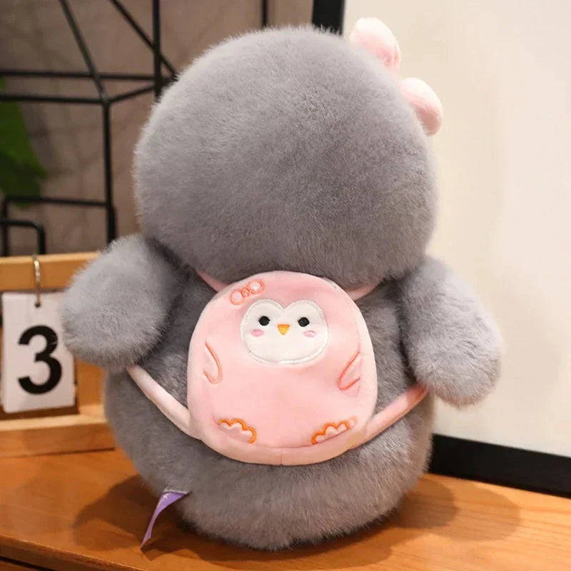 Maliben | Fluffy Gray Penguin Plushie With Turtle Backpack