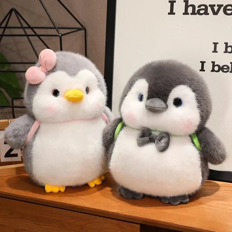 Maliben | Fluffy Gray Penguin Plushie With Turtle Backpack