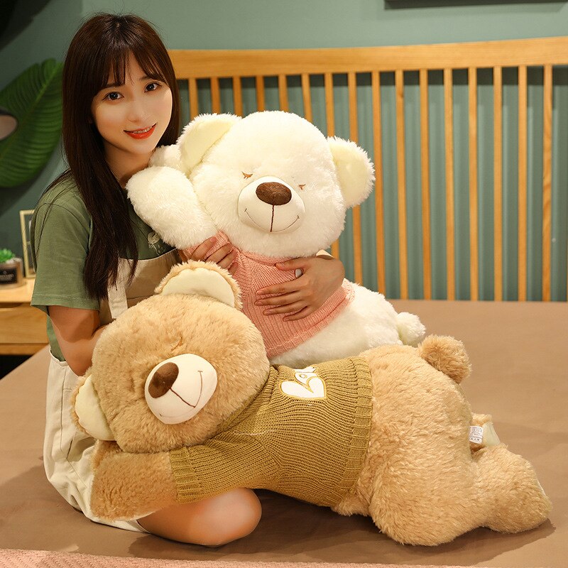 Maliben | Fluffy Sleeping Brown White Dog Bear Plushie