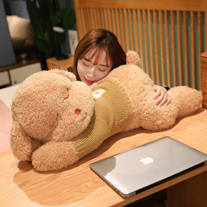 Maliben | Fluffy Sleeping Brown White Dog Bear Plushie
