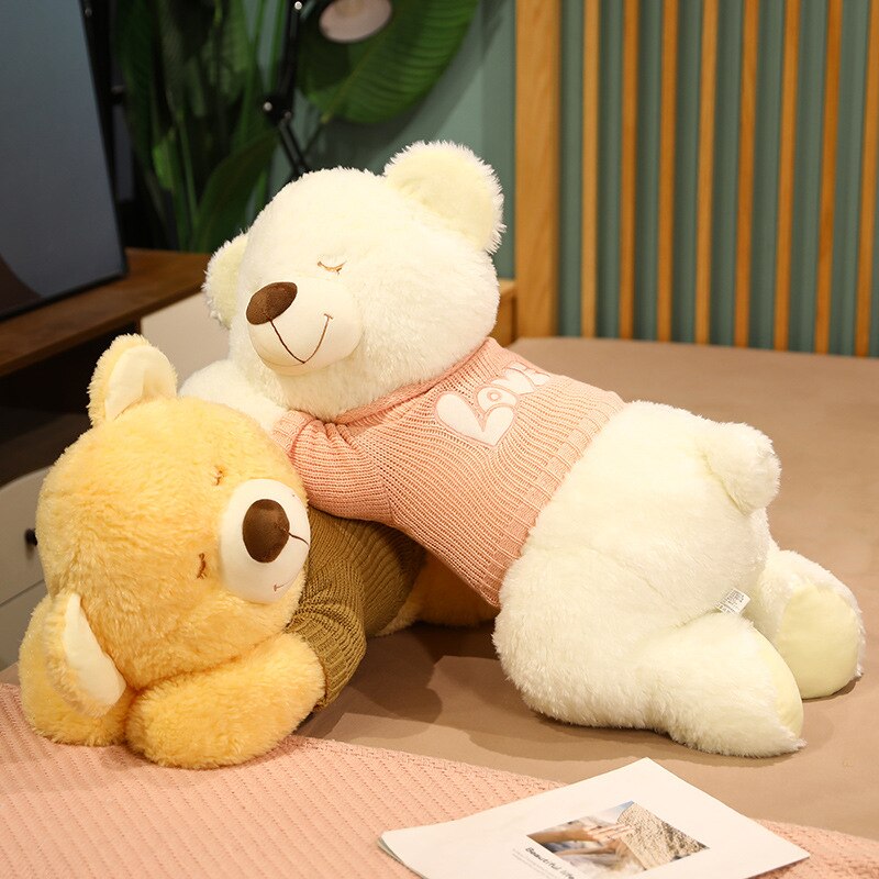 Maliben | Fluffy Sleeping Brown White Dog Bear Plushie