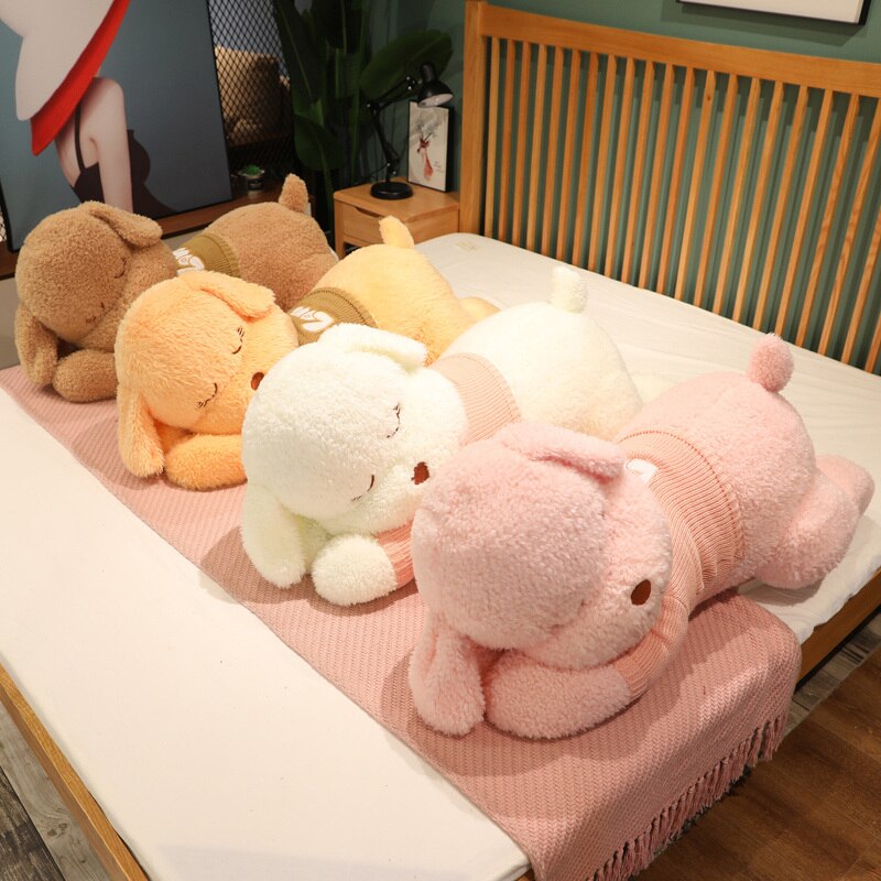 Maliben | Fluffy Sleeping Brown White Dog Bear Plushie