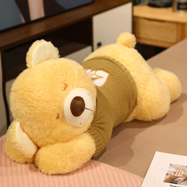 Maliben | Fluffy Sleeping Brown White Dog Bear Plushie