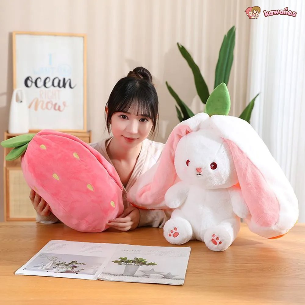 Maliben | Fluffy Strawberry Carrot Bunny Zip Up Plushie
