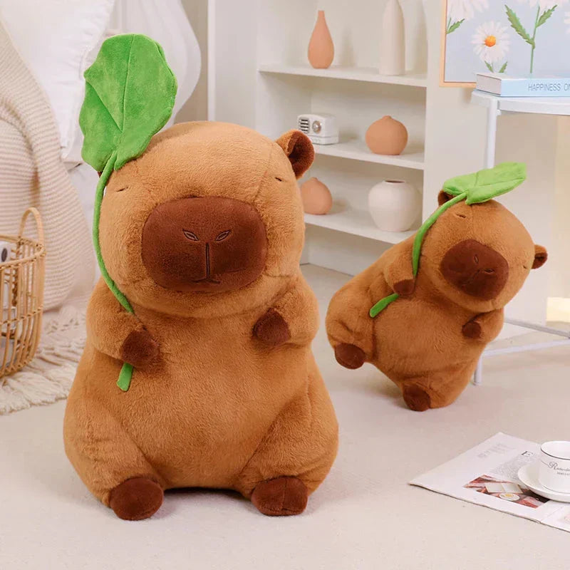 Maliben | Kawaii Capybara Plushie Holding Leaf