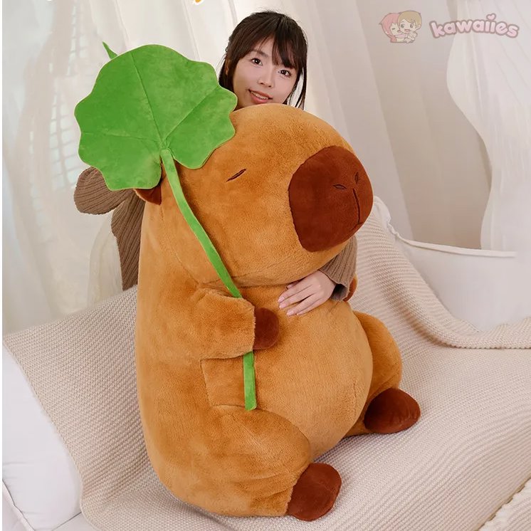 Maliben | Kawaii Capybara Plushie Holding Leaf