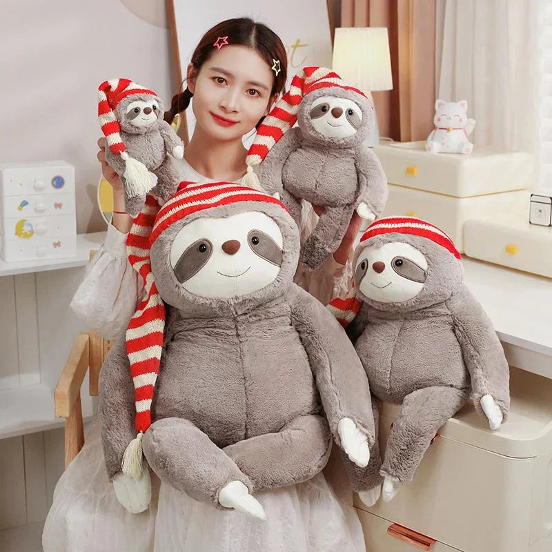 Maliben | Kawaii Christmas Sloth Plush With Striped Hat