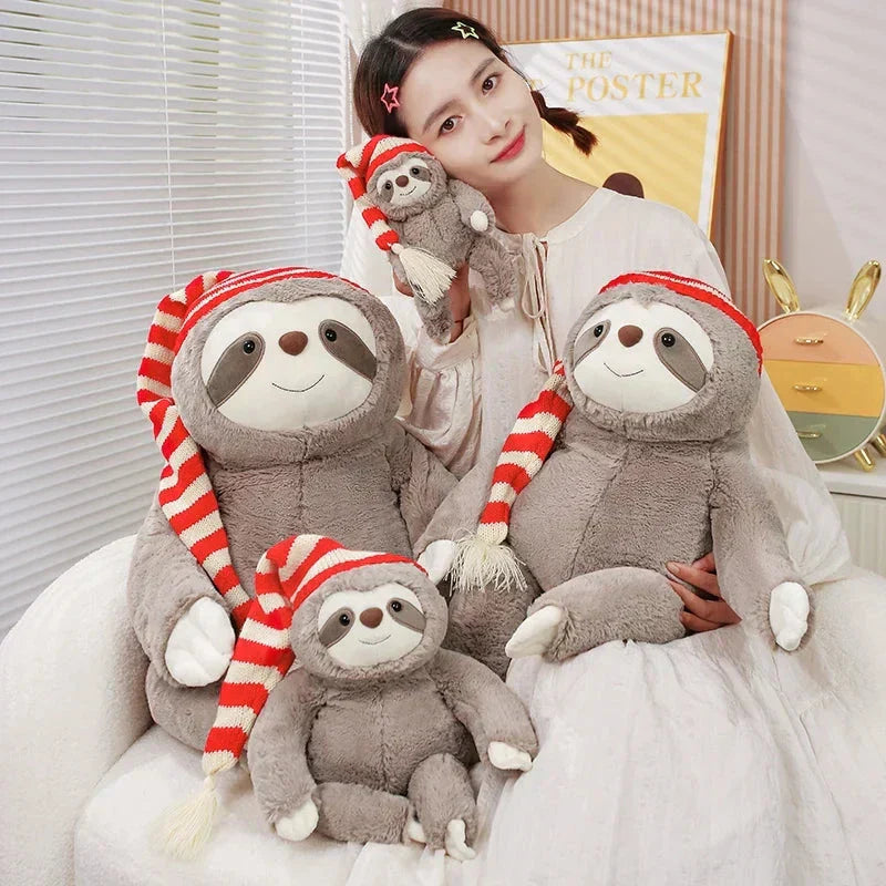 Maliben | Kawaii Christmas Sloth Plush With Striped Hat